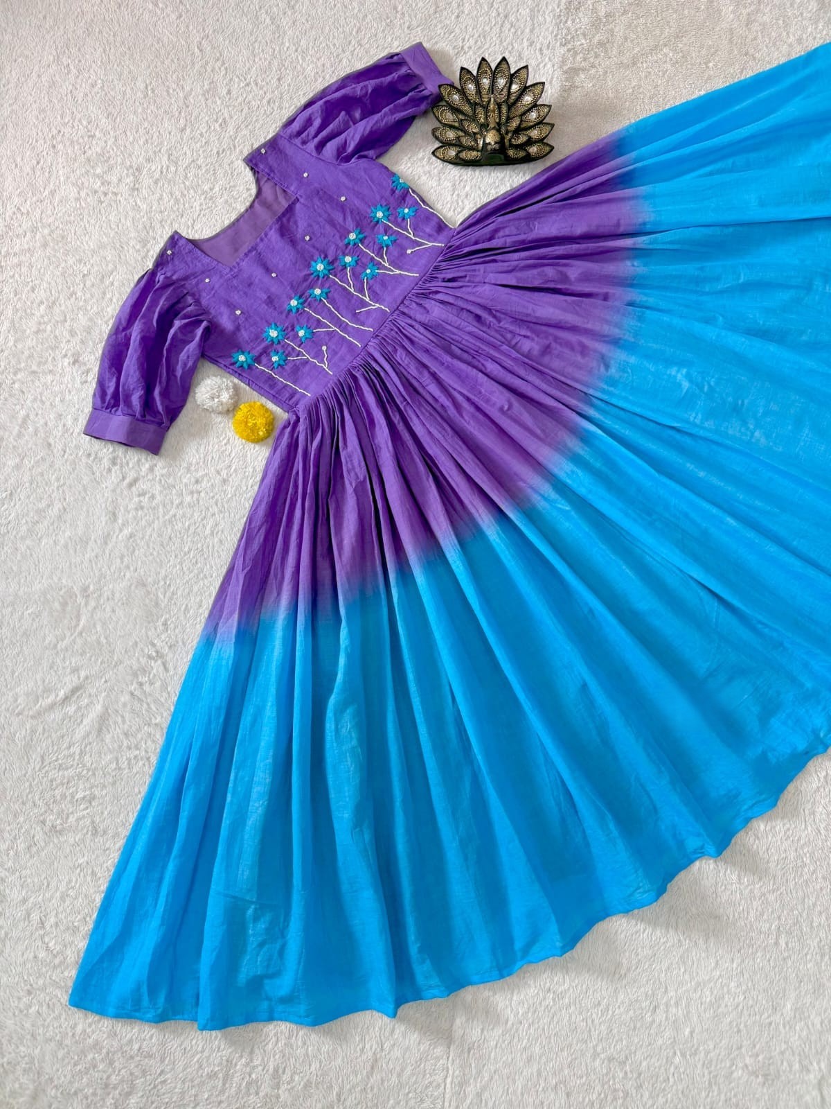 Soft Mul Cotton Ombre Gown with Pearl & Thread Handwork